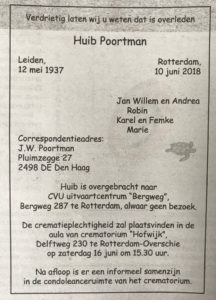 Overlijdensbericht Huib Poortman