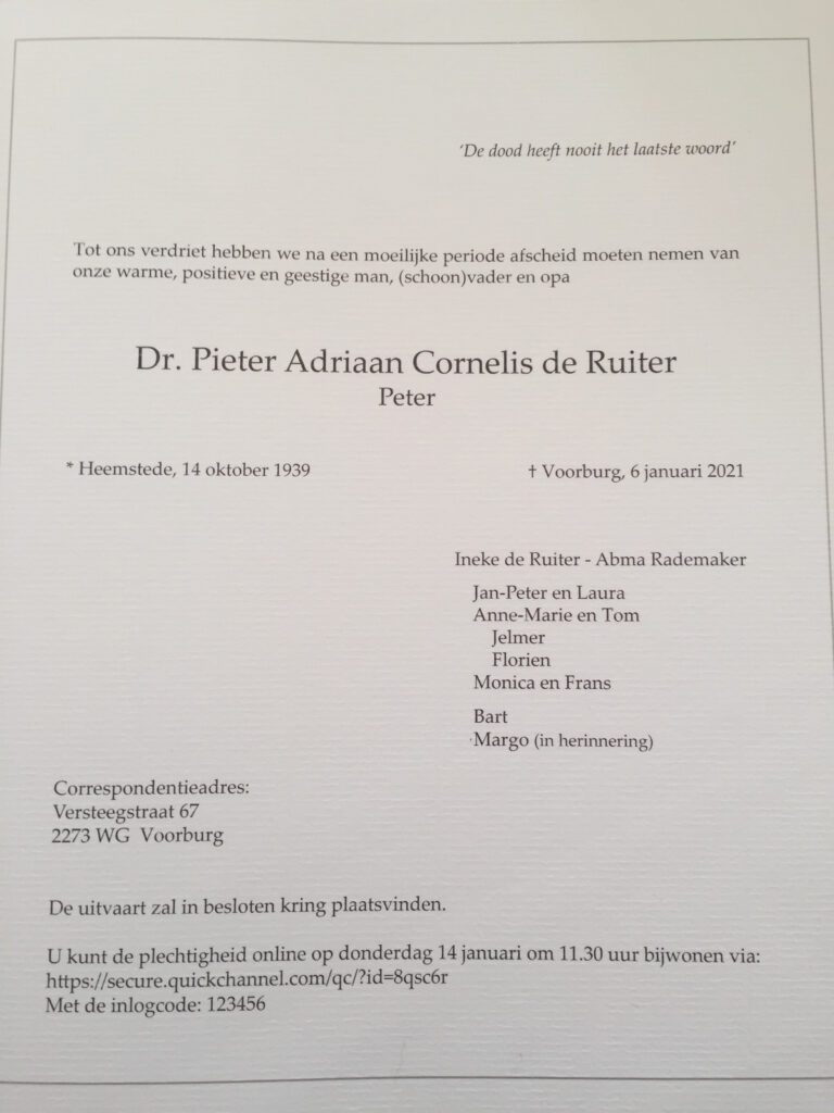 Overlijdensbericht Peter de Ruiter